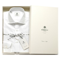 コットンヘリンボーンセミワイドカラーシャツ／LUCIANO（PS10011）（ホワイト）